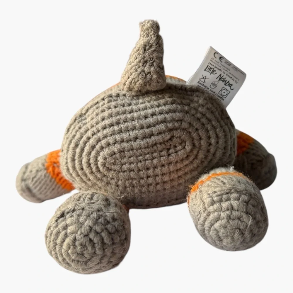 Little Ndaba Knit Rhino Stuffed Animal 7” Orange Gray Striped
